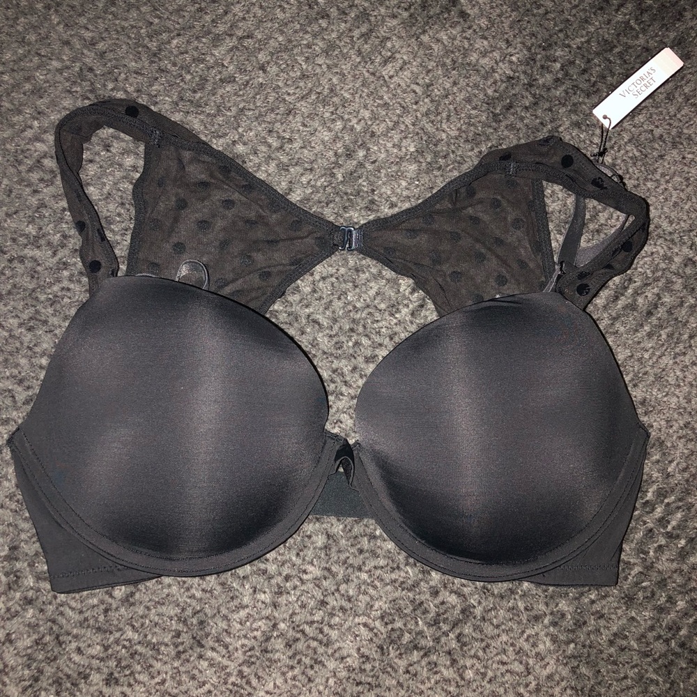 Push-Up Plunge Bra with Black Velvet Dots